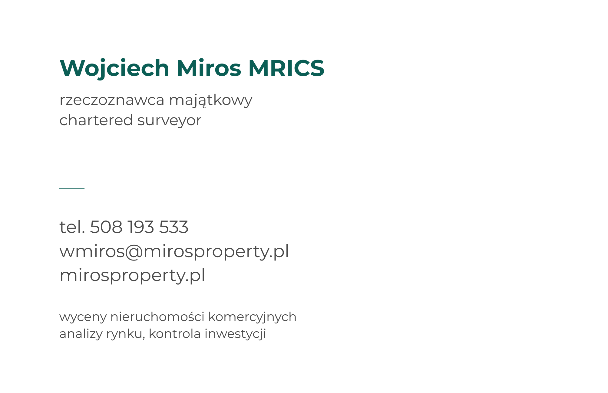 Wojciech Miros MRICS - wizytówka